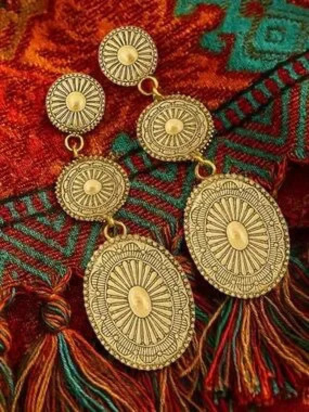 Anthropologie Antique Gold Medallion Drop Earrings